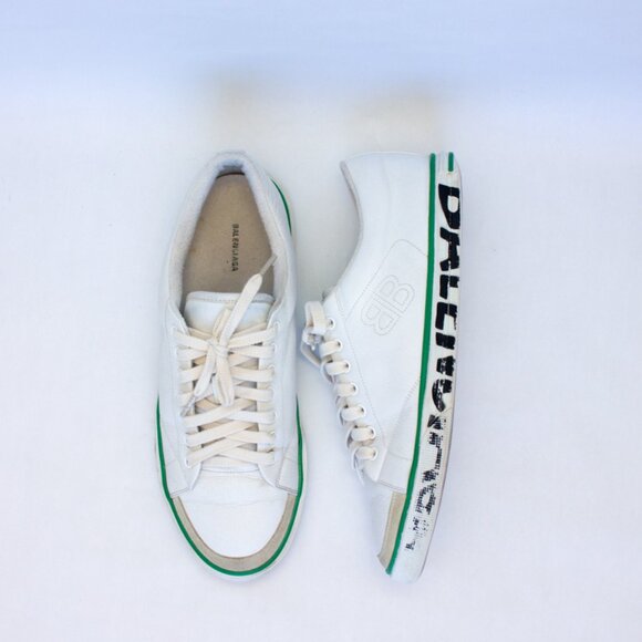 650$ BALENCIAGA - Match Tennis Distressed Leather Sneakers - Men - White Size 10 - Picture 1 of 16